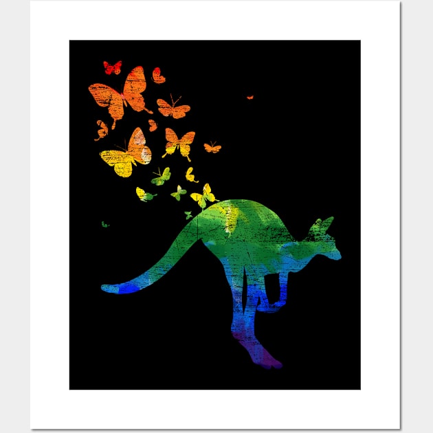 kangaroo butterfly grunge Wall Art by ShirtsShirtsndmoreShirts